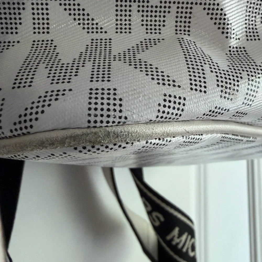 Michael Kors White MK Logo Mini Backpack with Silver Hardware